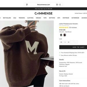 Commense Brown Letter Printed Crewneck Sweater